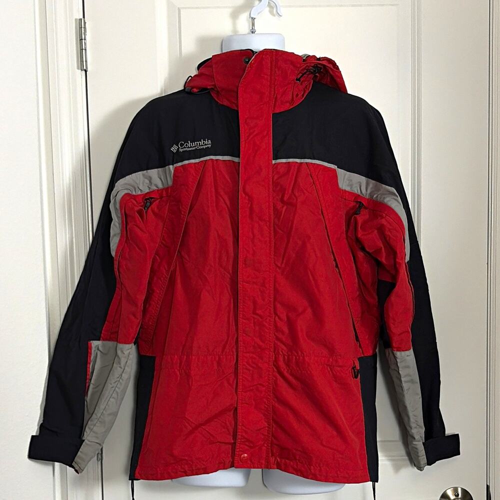 Vtg Columbia Men's Hooded Jacket Colorblock M shell only. 90s